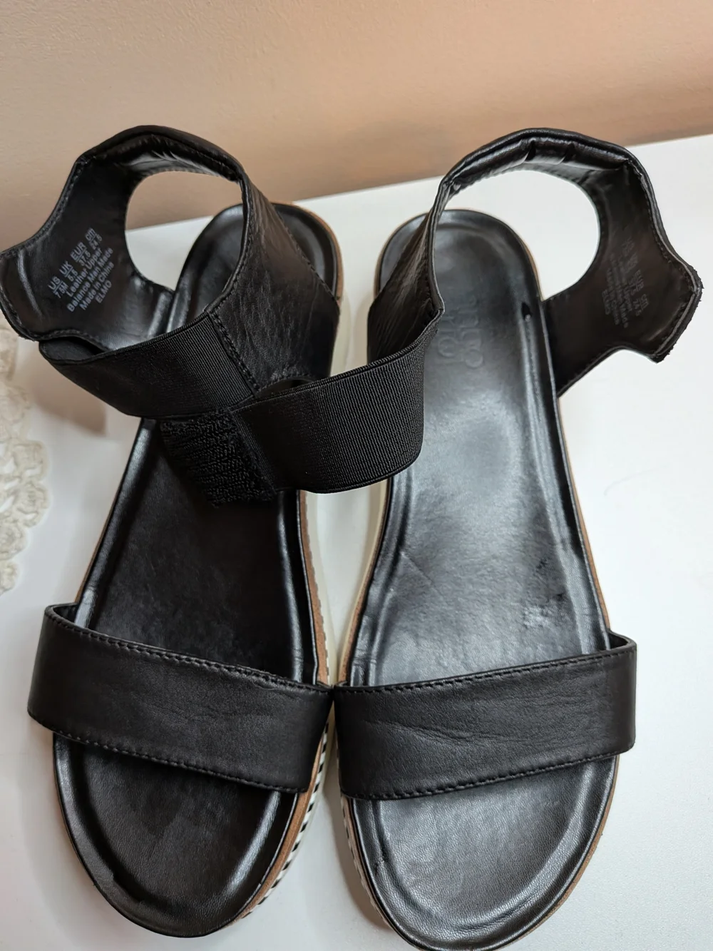 Franco Sarto Elmo Black Leather Platform Sandals Women’s Size 7.5M